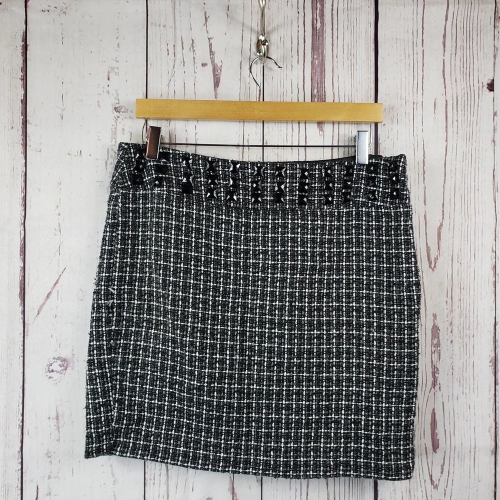Heart Soul Tweed Mini Skirt Juniors Size 9 Rhinestone Checkered Black